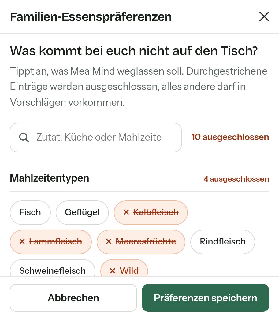 MealMind App-Oberfläche
